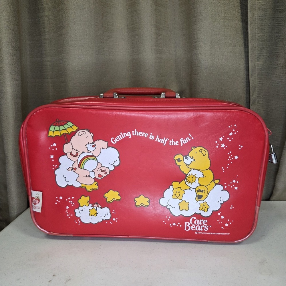 Vintage Care Bears 1985 Canvas Red Suitcase Luggage by Peter Bags Corp Kids